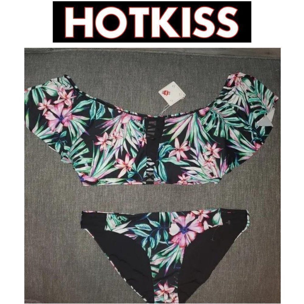 HOT KISS FLORAL FLOUNCE XL BIKINI STRAPPY BOTTOM